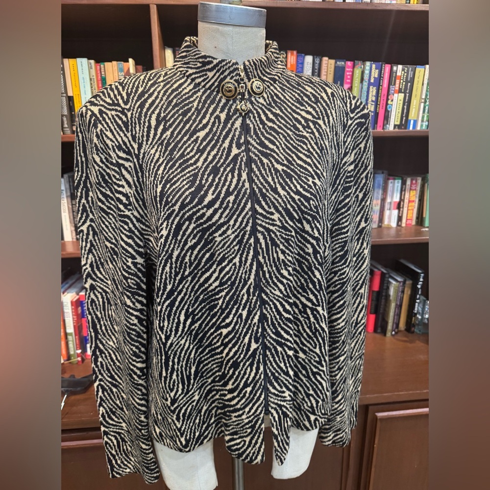 ST JOHN Zebra Print High Neck Suit Blazer